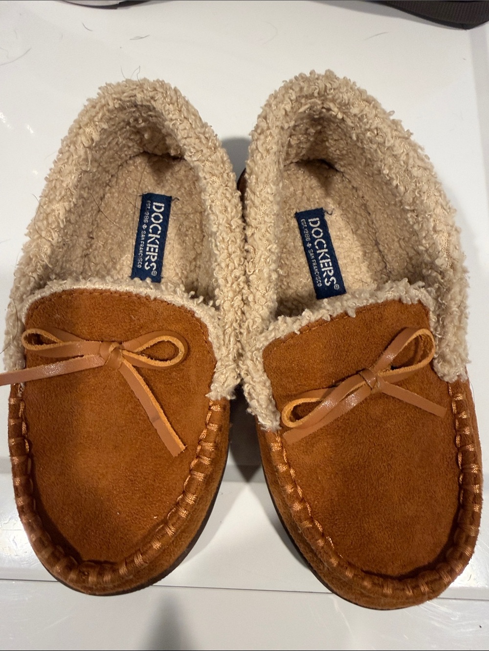 Dockers Kids Brown Faux-Sherpa Moccasin Slippers